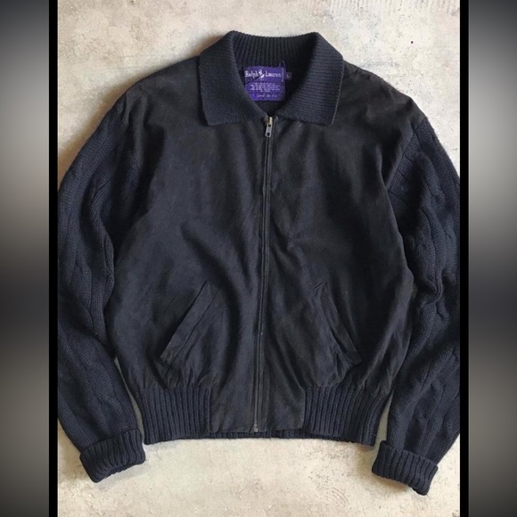 Ralph Lauren Purple Label Jackets & Blazers - Ralph Lauren Purple Label Black Knit Cashmere Suede Zip Jacket | Size M